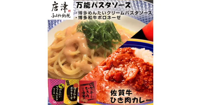 【ふるさと納税】佐賀牛ひき肉カレー(180g×3食)と万能パスタソース(博多めんたいクリームパスタソース120g×3袋・博多和牛ボロネーゼ120g×3袋)セット 簡単 レトルト スパゲッティ「2024年令和6年」