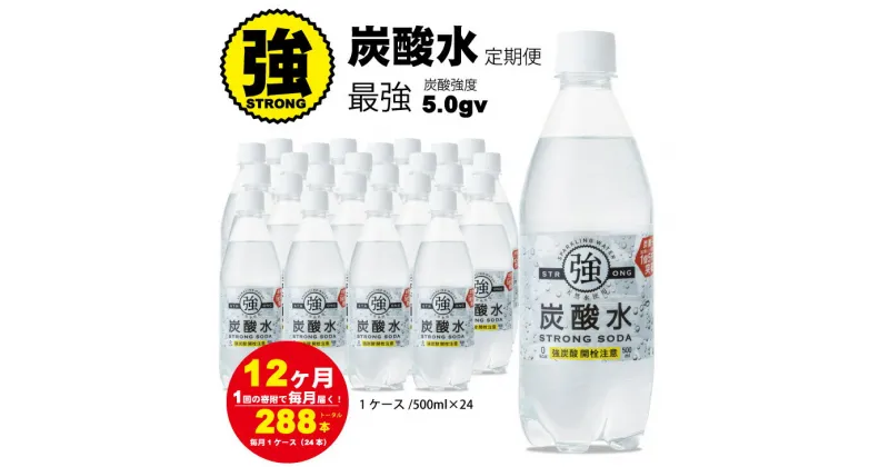 【ふるさと納税】【定期便】（12ヶ月連続お届け） 強炭酸水 （500ml）1ケース（24本入り）×12回 常温 天然水1リットル 強い ストロング スパークリング ウォーター 水・ミネラルウォーター 炭酸飲料 ペットボトル 送料無料 人気 ランキング 評価 【Q079-001】