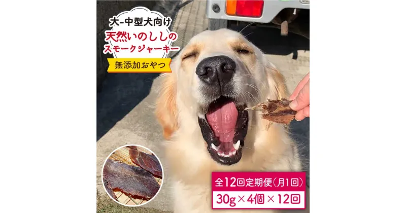 【ふるさと納税】＜12回定期便＞中大型犬向け☆天然いのししスモークジャーキー4個 わんこin食堂/吉野ヶ里町 [FCG069]