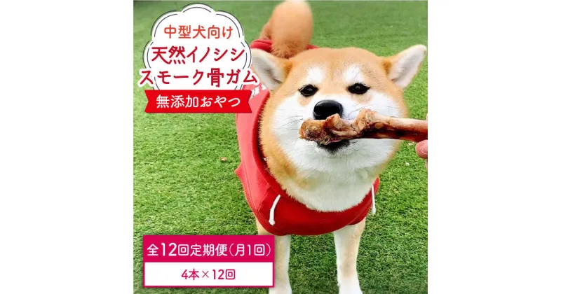 【ふるさと納税】＜12回定期便＞中型犬向け☆天然いのししのスモーク骨ガム4本 わんこin食堂/吉野ヶ里町 [FCG075]