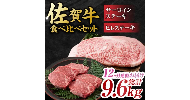 【ふるさと納税】【12回定期便】佐賀牛 ヒレステーキ＆サーロインステーキ 食べ比べ セット 計9.6kg （ヒレ150g・サーロイン250g×各2枚×12回） 吉野ヶ里町 [FDB038]