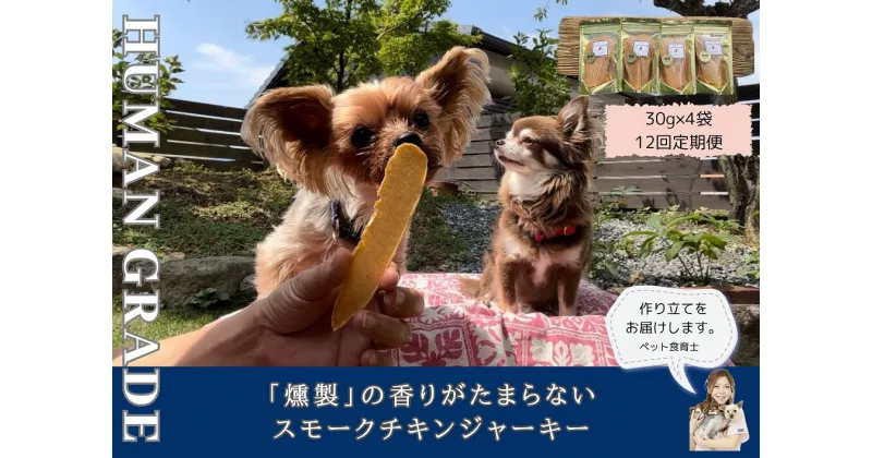 【ふるさと納税】犬の無添加おやつ☆燻製の香りがたまらないスモークチキンジャーキー【12回定期便】（FB152）