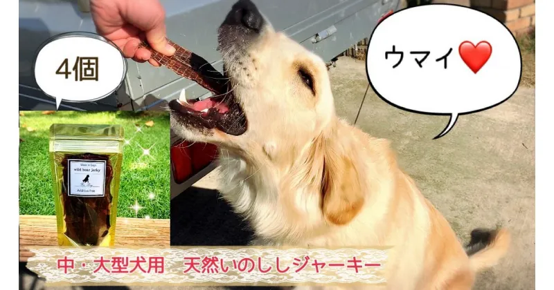 【ふるさと納税】中～大型犬向け☆天然いのししスモークジャーキー4個（FB087）