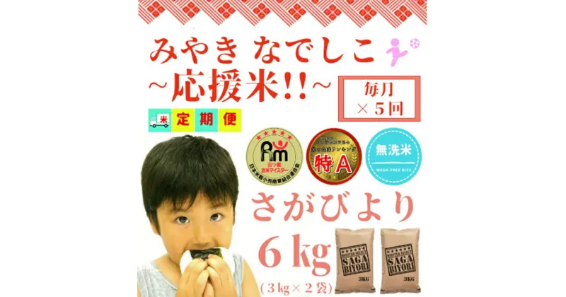 【ふるさと納税】【みやきなでしこ】応援米【5回定期便】【無洗米】さがびより6kg（3kg×2袋）（CI745）