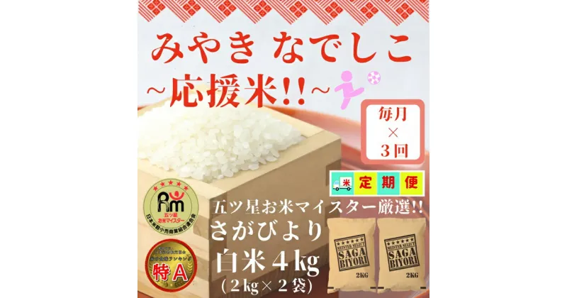 【ふるさと納税】【みやきなでしこ】応援米【3回定期便】さがびより白米4kg（2kg×2袋）（CI769）