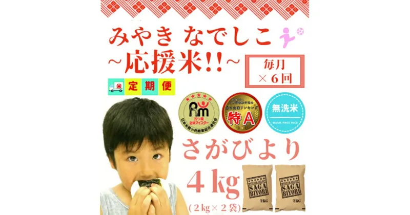 【ふるさと納税】【みやきなでしこ】応援米【6回定期便】【無洗米】さがびより4kg（2kg×2袋）（CI732）