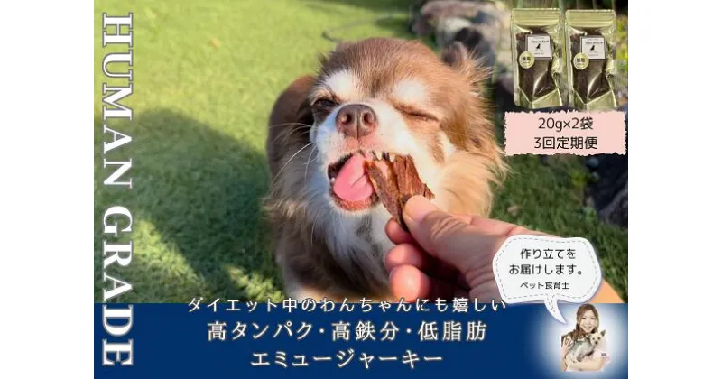 【ふるさと納税】犬の無添加おやつ☆ダイエット中のわんちゃんにも嬉しい高タンパク＆低脂肪のエミュージャーキー2個【定期便3回】（FB108）