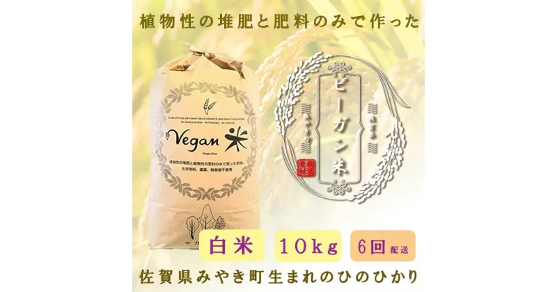 【ふるさと納税】【6か月定期便】ビーガン米10kg　白米【植物性で育てた完全無農薬のサガンベジブランド】（CQ027）