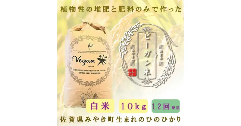 【ふるさと納税】【12か月定期便】ビーガン米10kg　白米【植物性で育てた完全無農薬のサガンベジブランド】（CQ028）