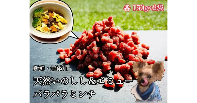 【ふるさと納税】天然いのしし＆エミューのパラパラミンチ☆わんちゃんの手作りごはん用各150g×2個（FB128）