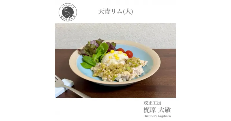 【ふるさと納税】天青リム皿（大） カレー皿 パスタ皿 食器 梶原大敬 茂正工房 A25-329