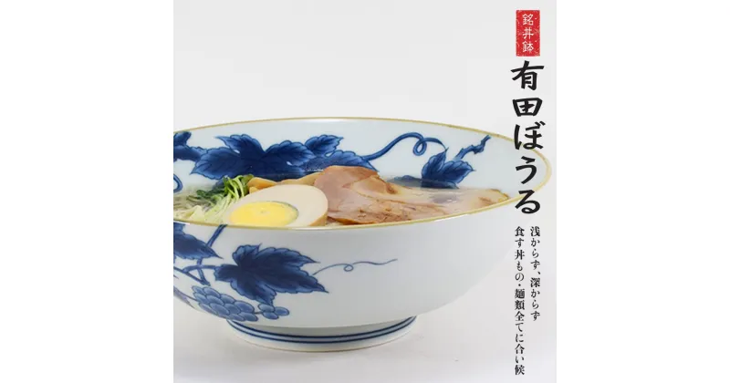 【ふるさと納税】好評の浅麺鉢の新柄が登場！ 染付文様葡萄絵 AritaBOWL 有田焼 幸楽窯 食器 うつわ 器 どんぶり A20-514