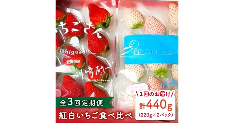 【ふるさと納税】【先行予約】【3回定期便】食べ比べ！いちごさん＆パールホワイト 詰め合わせ定期便 各品種220g×1パック（計440g以上）【かわさきいちご】イチゴ 白イチゴ 苺 果物 フルーツ 佐賀県産 [IBG013]