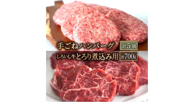 【ふるさと納税】【牧場直送】人気返礼品セット！しろいし牛 手ごねハンバーグ 5個＆とろり煮込み用 700g【有限会社佐賀セントラル牧場】 お肉 肉 牛肉 冷凍 ハンバーグ カレー シチュー用 すね 食べ比べ[IAH181]