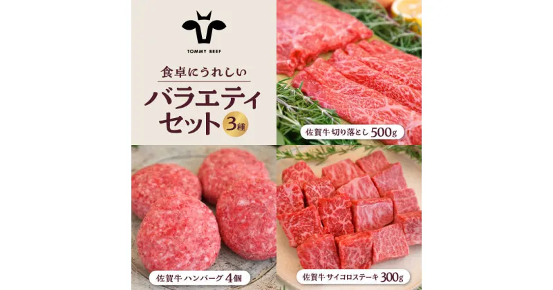 【ふるさと納税】【牧場直送】佐賀牛 食卓にうれしいバラエティ セット（切り落とし 500g＆ハンバーグ 4個＆サイコロステーキ 食べ比べ 300g）【有限会社佐賀セントラル牧場】詰め合わせ 牛肉 肉 お肉 セット 食べ比べ 和牛 切落し ステーキ [IAH205]