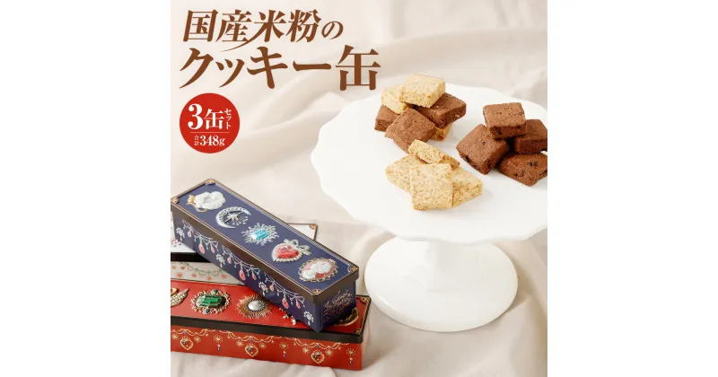 【ふるさと納税】国産米粉のクッキー缶 3缶セット (合計348g) プレーン ココア クッキー 国産 米粉 クッキー缶 菓子 洋菓子 焼き菓子 おやつ ココア プレーン 3種セット グルテンフリー 長崎市